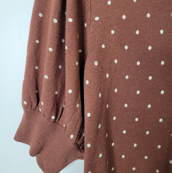 Halogen Polka Dot Sweater Puff Sleeve Twee Rust Ivory NEW - Picture 4 of 8